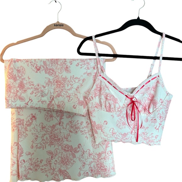 Kensie White and Pink Floral Top and Skirt Set - Picture 1 of 1